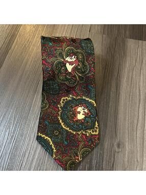 Vintage Looney Tunes Mania Neck Tie Taz Tasmanian Devil 90's Purple Turquoise
